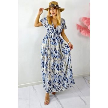 Rochie lunga ISHANI, cu aspect matasos si ciucuri decorativi, Gri, Marime S/M/L