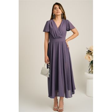Rochie lunga lila inchis din voal in clos cu glitter- Moze