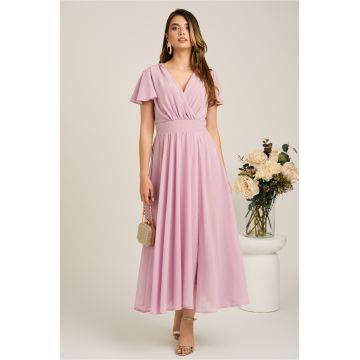 Rochie lunga roz din voal in clos cu glitter- Moze