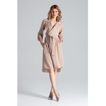 Rochie  M464 - maneci lungi - bej - poliester - eleganta