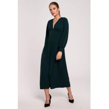 Rochie maxi cambrata in talie cu decolteu in V -