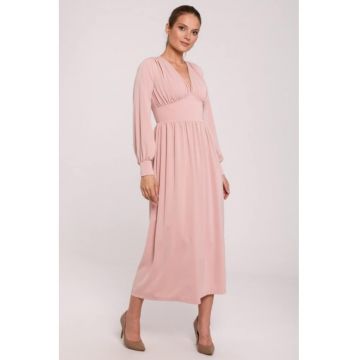 Rochie maxi cambrata in talie cu decolteu in V -