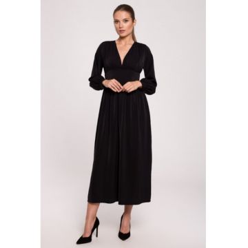 Rochie maxi cambrata in talie cu decolteu in V -