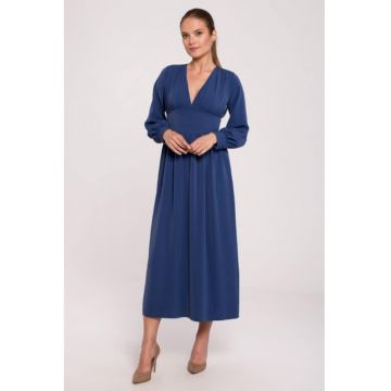 Rochie maxi cambrata in talie cu decolteu in V -