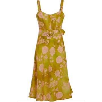 Rochie maxi florala  Fibra sintetica/In - Galben