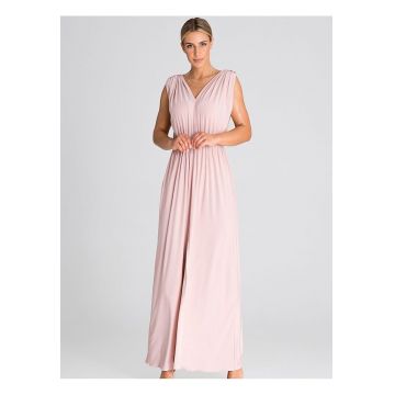 Rochie maxi  roz - bretele groase - volan - elastan 5% - poliester 95%