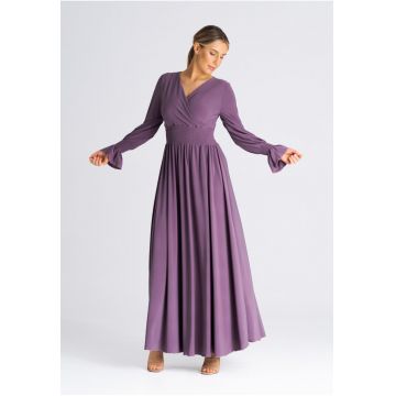 Rochie maxi  violet - maneci lungi - din poliester -