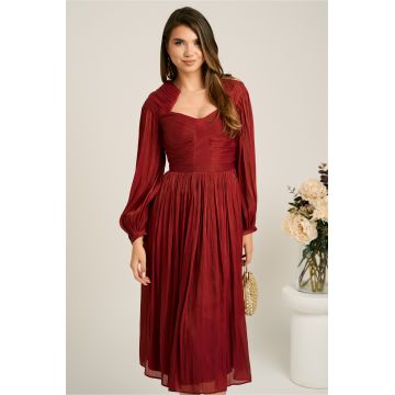Rochie midi bordo din voal in clos cu aspect sidefat- Leonard Collection