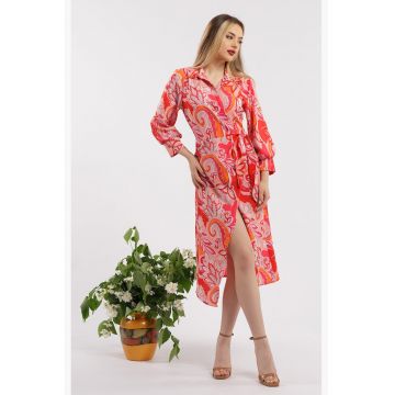 Rochie midi cu croiala petrecuta si slit frontal