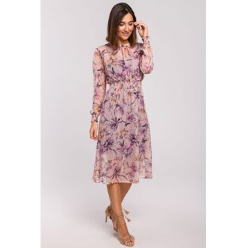 Rochie midi din sifon cu maneci lungi -