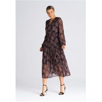 Rochie midi  M941 - florala - eleganta - confortabila - poliester - multicolor -