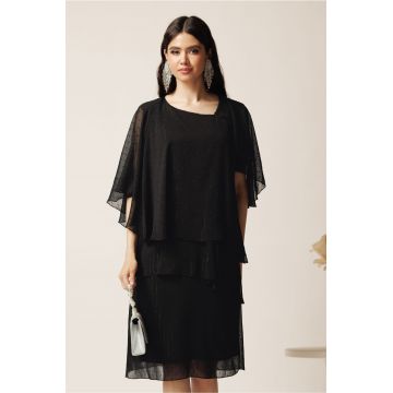 Rochie midi neagra din voal cu capa si croi drept