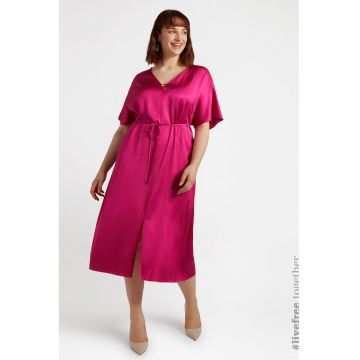 Rochie midi satinata cu slit frontal