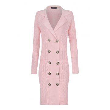 Rochie midi tricotata cu doua randuri de nasturi