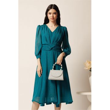 Rochie midi verde in clos din voal cu fir lurex- Ella Collection Gina