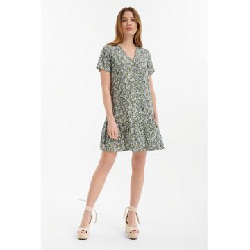 Rochie mini cu decolteu in V si model floral