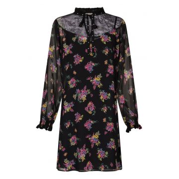 Rochie mini cu model floral si insertii de dantela