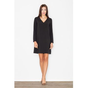 Rochie mini  M471 - neagra - maneci lungi - poliester -