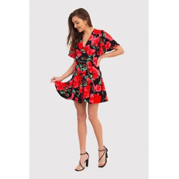 Rochie mini rosie cu imprimeu floral DA1858 RED