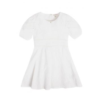 Rochie pentru copii  alb - bumbac - cu detalii brodate - stil evazat -