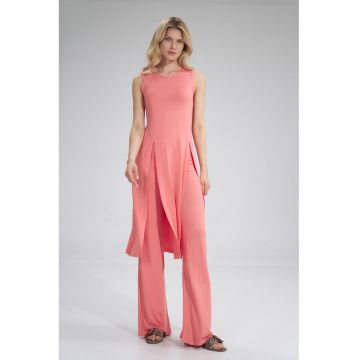 Rochie  roz - viscoza - cu crapaturi - pentru femei -