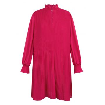 Rochie scurta cu pliuri si guler inalt