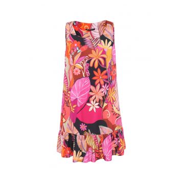 Rochie scurta in A cu imprimeu tropical