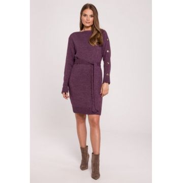 Rochie tip pulover cu nasturi decorativi pe maneci -