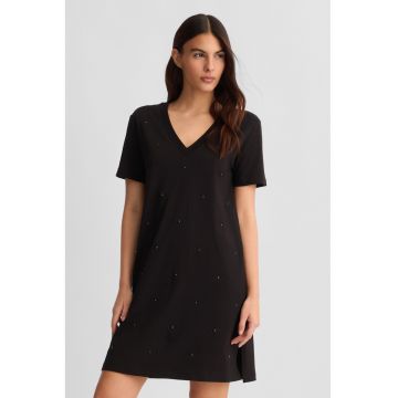 Rochie-tricou cu decolteu in V si detalii brodate cu logo