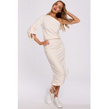 Rochie asimetrica - pe un umar -  Alb -