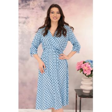 Rochie bleu cu buline si decolteu parte peste parte