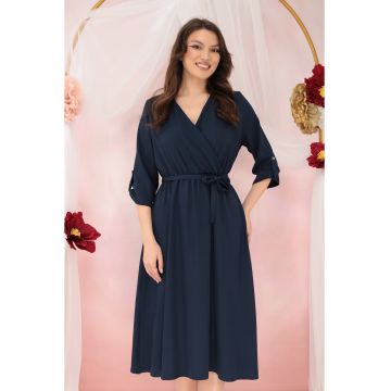 Rochie bleumarin cu decolteu parte peste parte