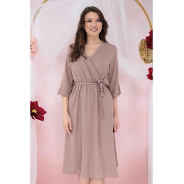 Rochie cafenie cu decolteu parte peste parte