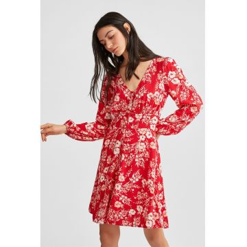 Rochie-camasa cu maneci bufante si model floral