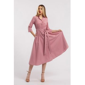 Rochie-camasa evazata cu cordon in talie