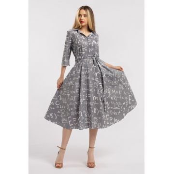 Rochie-camasa evazata cu cordon in talie