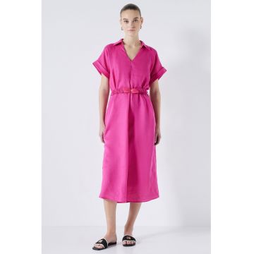 Rochie-camasa midi din in cu decolteu in V