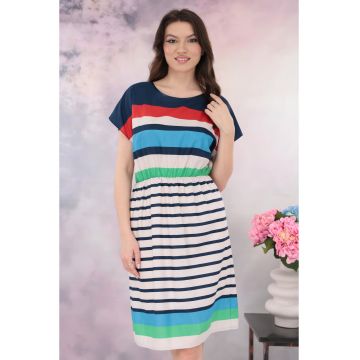 Rochie cu dungi multicolore si elastic in talie