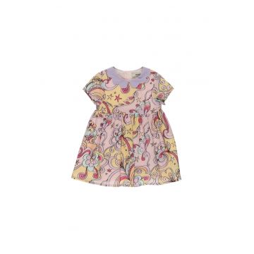 Rochie cu guler Mov si imprimeu multicolor  - Star Light - Roz - pentru fetite