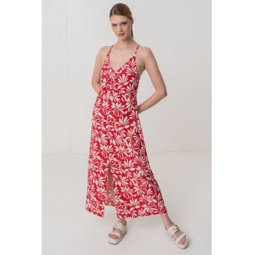 Rochie cu imprimeu - decolteu in V si slit frontal