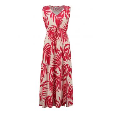 Rochie cu imprimeu tropical si decolteu in V