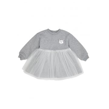 Rochie cu maneca lunga si iepuras - cu tull -  - Little Ballerina - Gri Melanje - pentru fetite