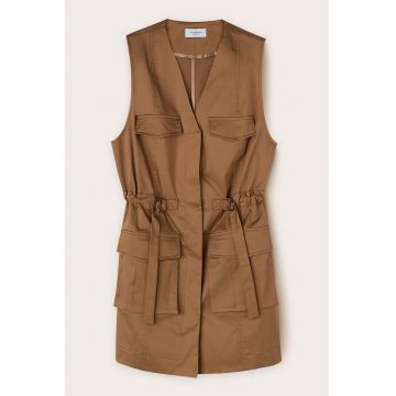 Rochie cu maneci si buzunare cu clapa