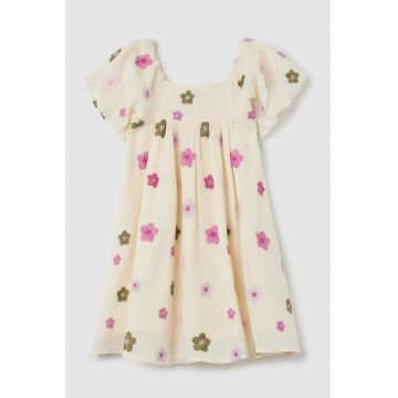 Rochie cu model floral si maneci bufante