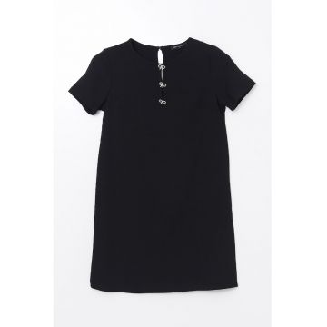 Rochie cu model uni si detalii cu funda