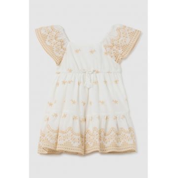 Rochie cu snururi de ajustare in talie si broderie