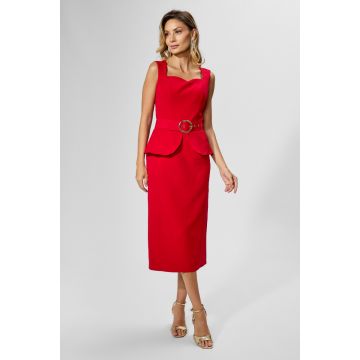 Rochie de ocazie din crepe cu peplum Tulia Rosie