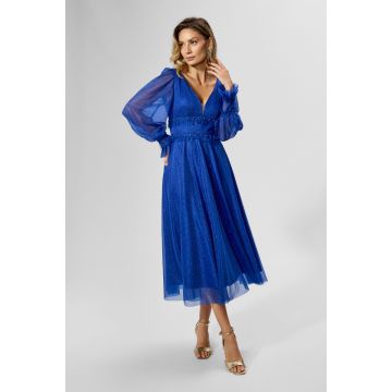 Rochie de ocazie din voal cu glitter Damara Albastra