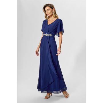 Rochie de ocazie din voal cu strass-uri in talie Marvela Bleumarin
