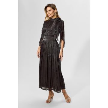 Rochie de ocazie din voal satin cu floare 3D Averria Neagra